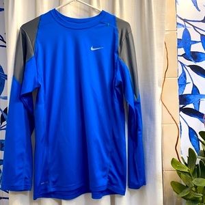 Men’s Nike Dri-Fit Blue & Gray Long Sleeve Polyester Athletic Shirt Size XL
